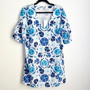 NWT Crosby by Mollie Burch Carson Dress Blue and White Santorini Print